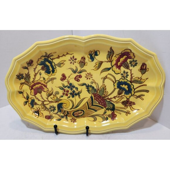 Vtg Salins France Abondance Stoneware Platter Yellow Floral Retro Scalloped Edge - Picture 1 of 12
